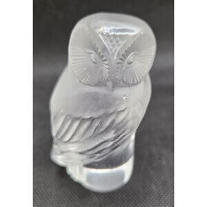 RARE Lalique France “Chouette Hibou” Owl Paperweight Signed Crystal 1960's 3.5”